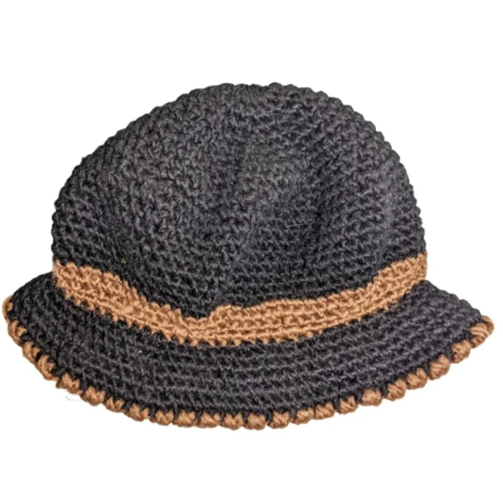 Vint. Crochet Cloche Hat w/ Embroidery and Fur Rosette